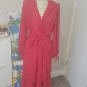 Saks Fifth Avenue Red Wrap-Style Long Sleeve Dress
